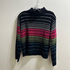 Karen Scott Black Multicolor Striped Turtleneck Sweater Size Medium
